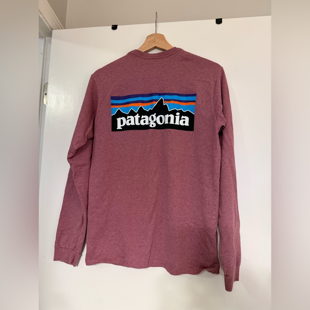 Men's Patagonia P-6 Logo Long-Sleeve Responsibili-T-Shirt in Maroon